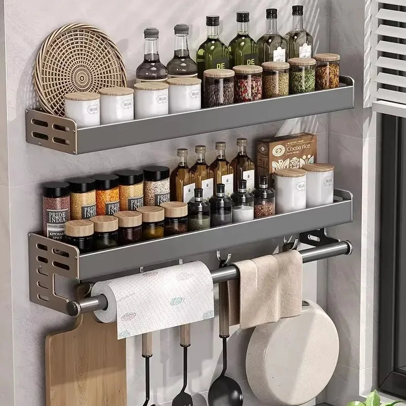 Etagère à épices murales design profonde en aluminium gris multi supports