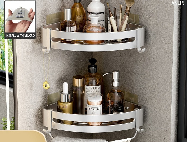Lot de deux Etagère murale aluminium salle de bain à multiples supports