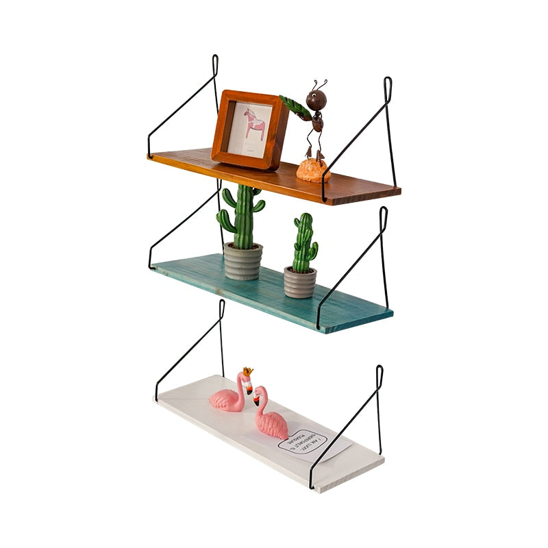 etagère murale suspendue fer noir et bois