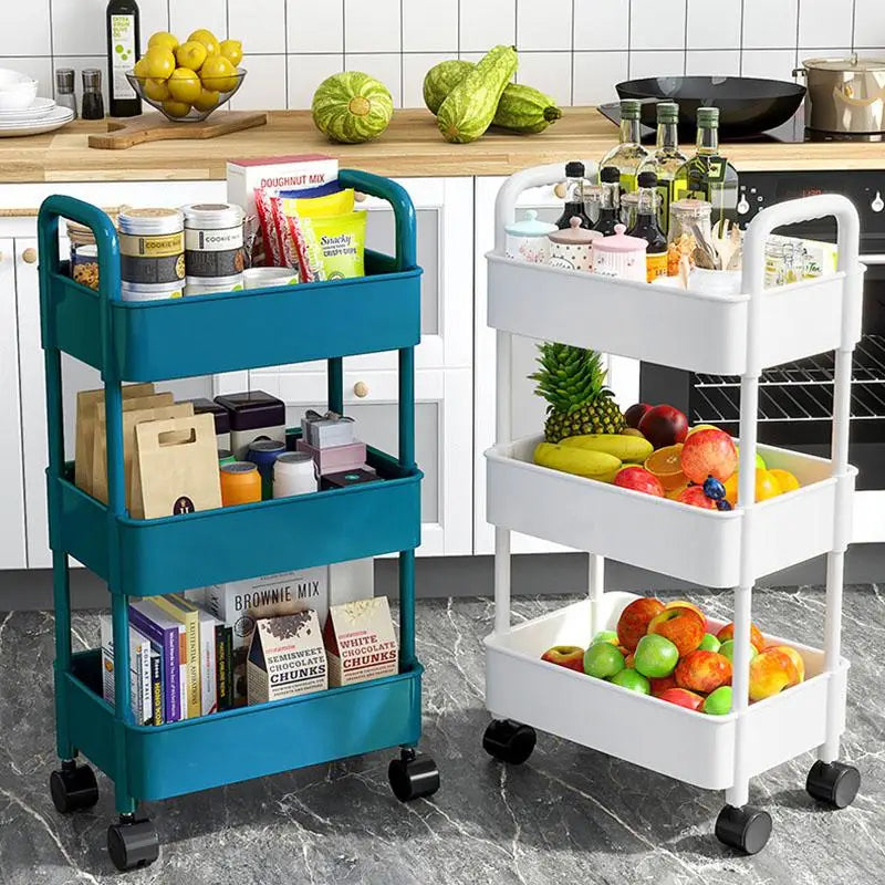 Etagère sur roulettes noires moderne en plastique pour cuisine