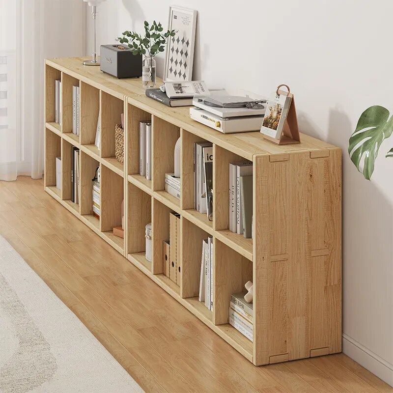 Meuble étagère bas double niveau en bois clair