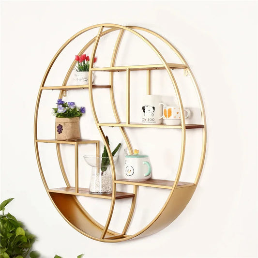 Etagère ronde Murale Décorative en Fer doré