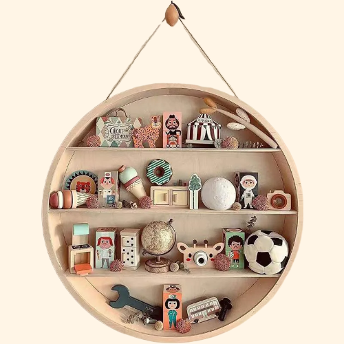 etagere ronde murale en bois suspendue décorative