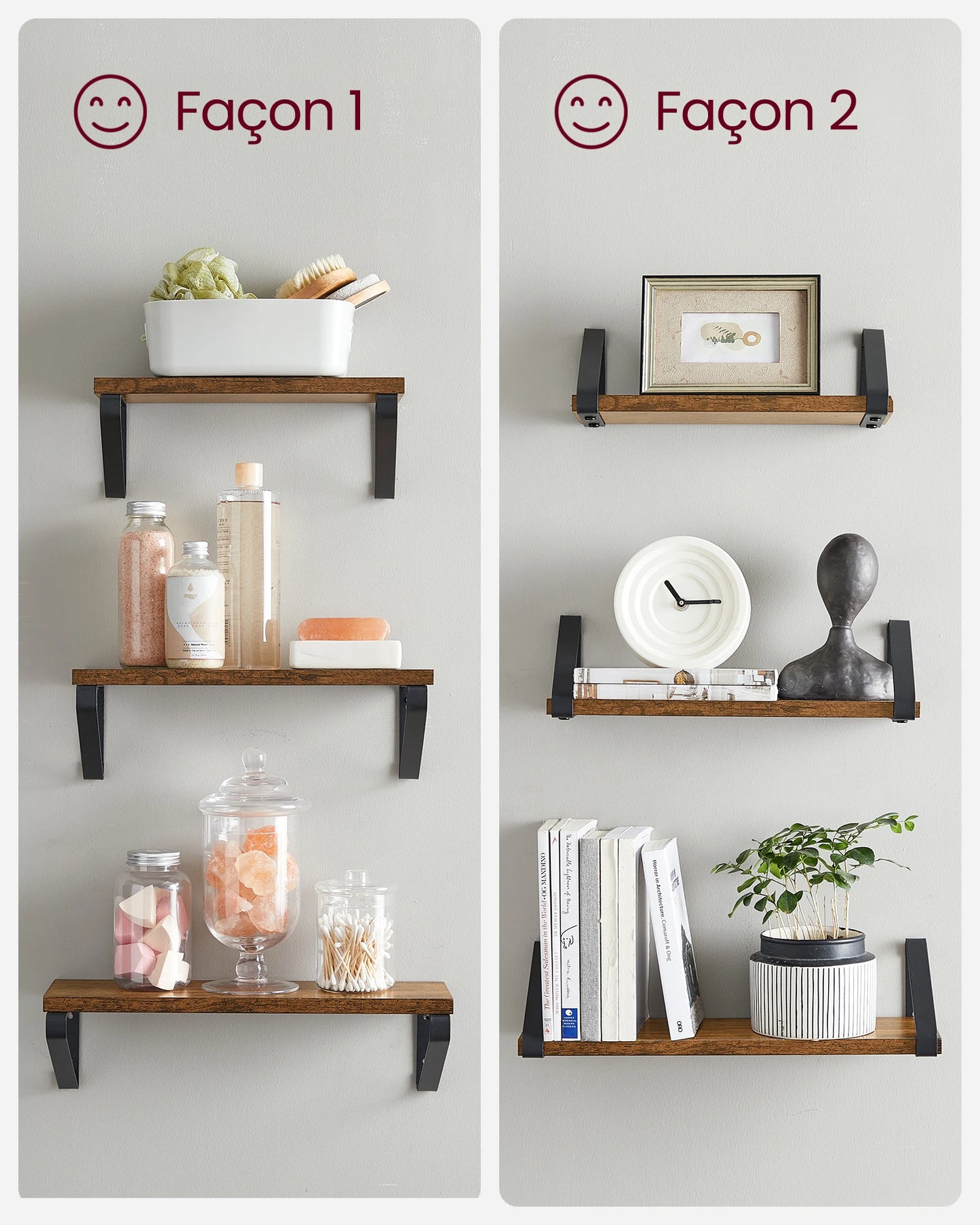 Etagère murale bois avec patère de fixation inversable