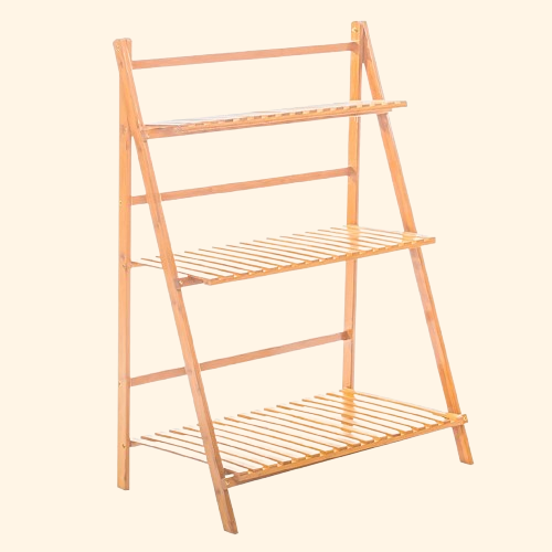 Etagère échelle pour plantes pliable à 3 niveaux en bambou