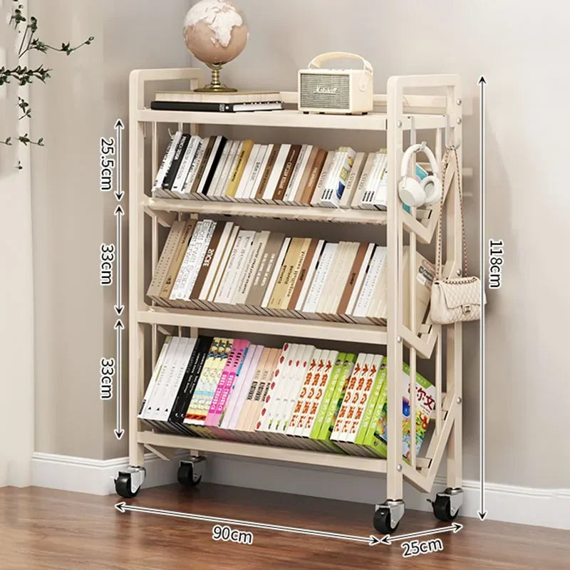 Chariot bibliothèque rotative en métal à plateaux inclinables