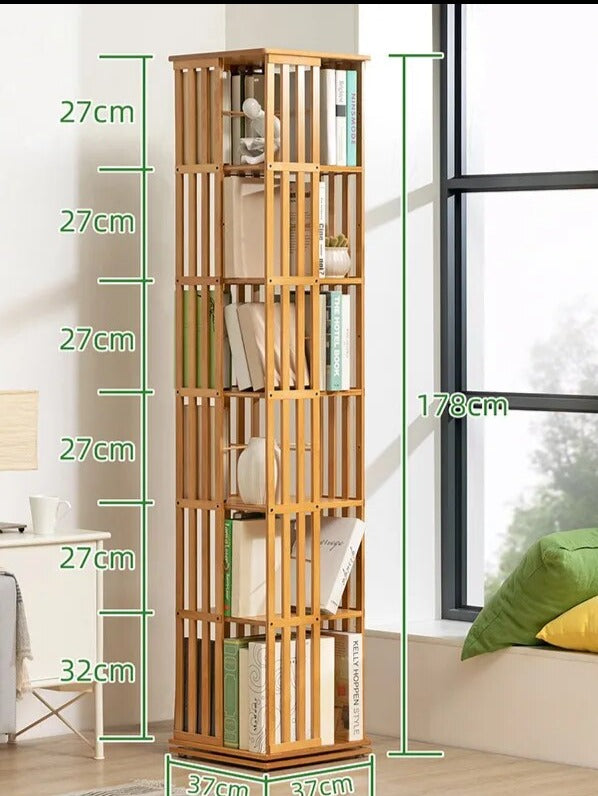 Bibliothèque colonne bois rotative 6 cases