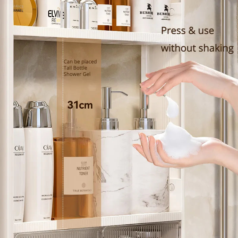 Etagère murale salle de bain sans percer multi-niveaux blanche