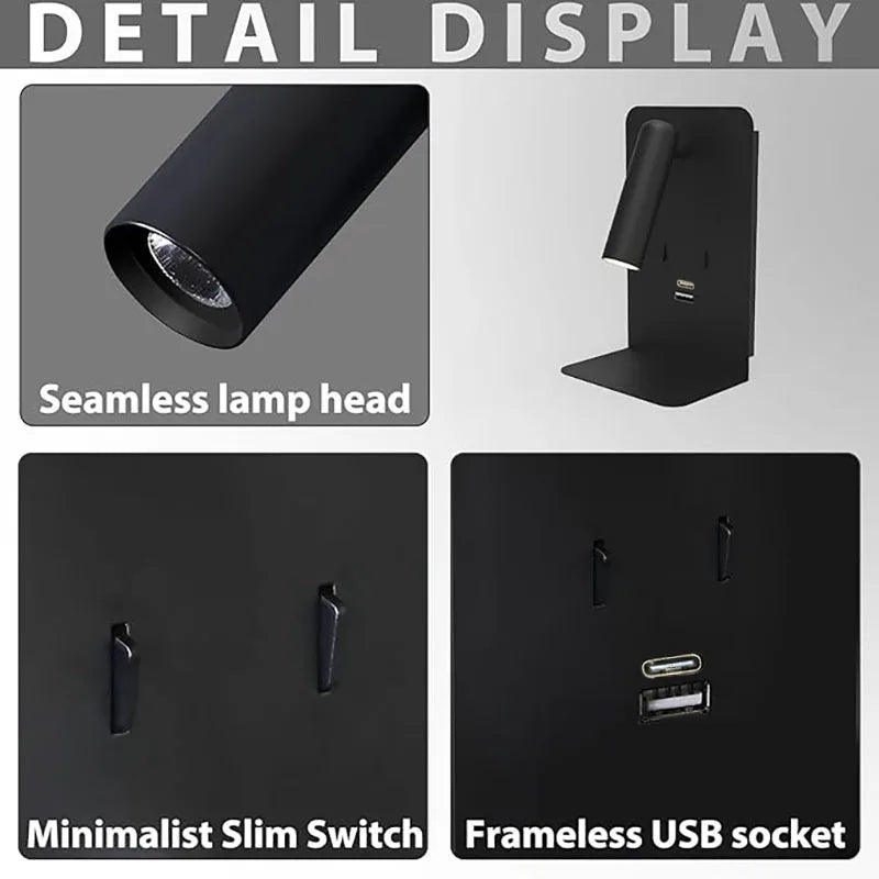 Etagère lumineuse led chambre verticale liseuse en métal avec port usb