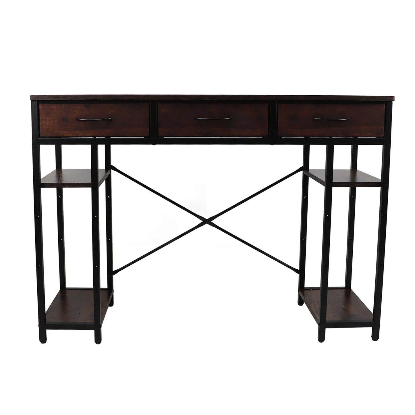 Bureau droit 110cm en bois sur pieds en métal avec étagères