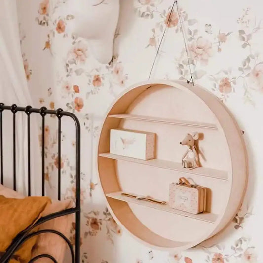 etagere ronde murale en bois suspendue décorative pour chambre
