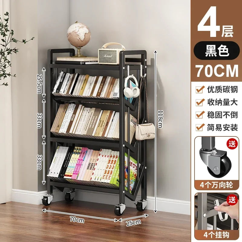 Chariot bibliothèque rotative en métal à plateaux inclinables