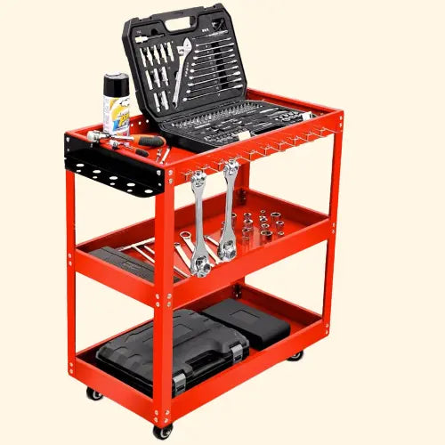 Etagère garage à roulettes en métal 3 niveaux