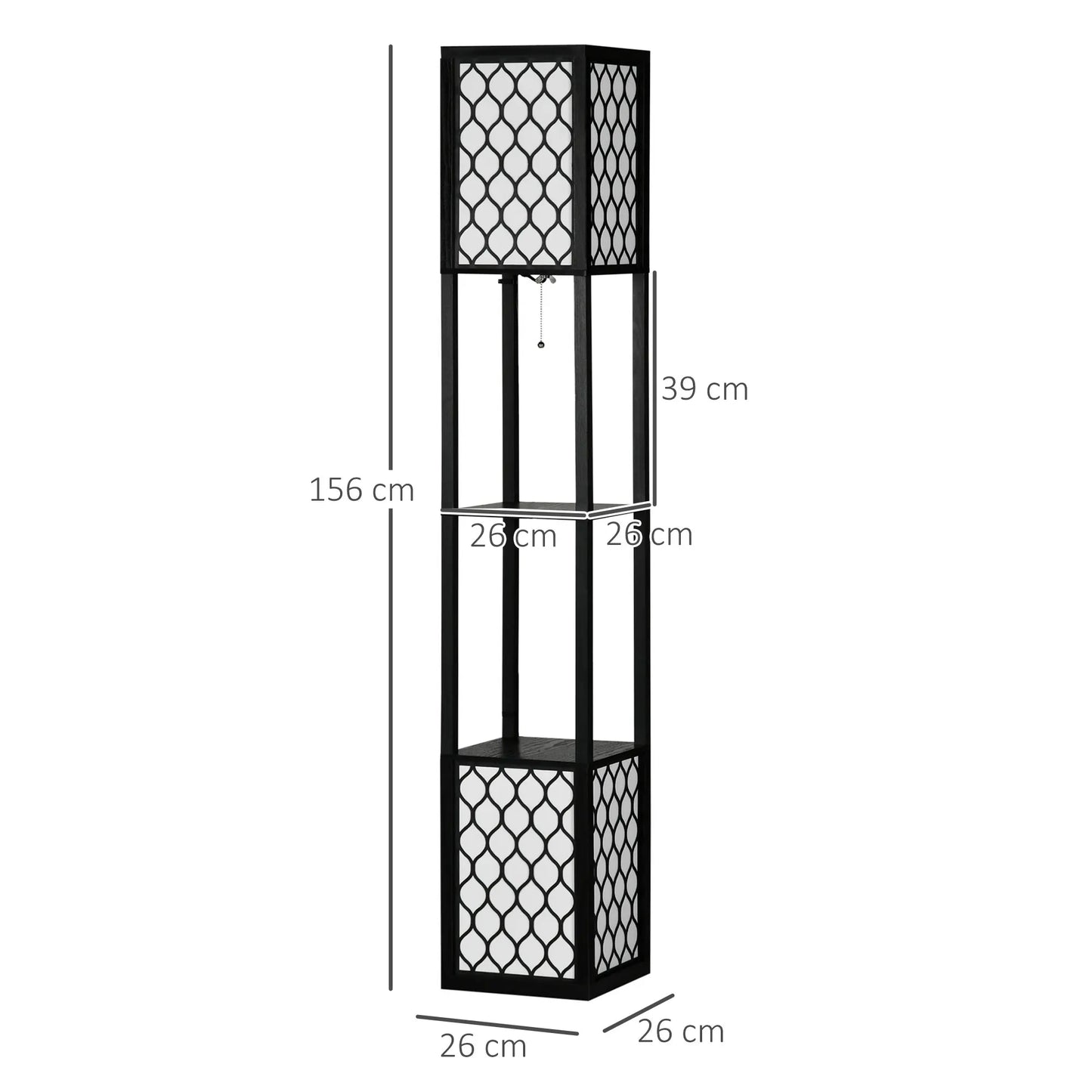 Lampadaire noir rectangulaire avec étagère 26x26x156 cm