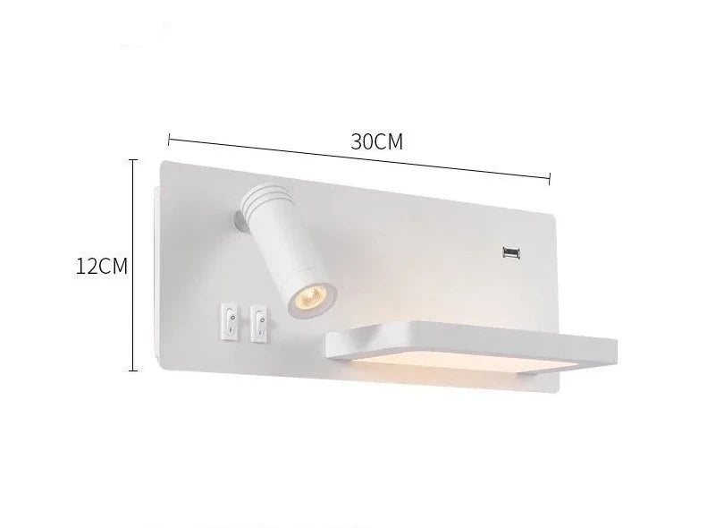 Etagere chevet murale avec spot led intégré blanc