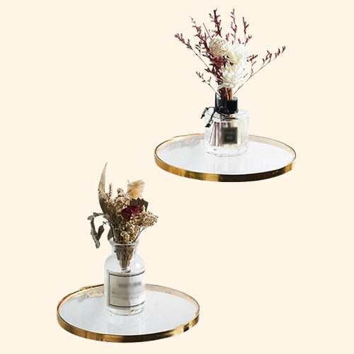 Etagère murale ronde plateau verre et métal