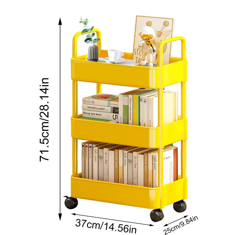 Etagère sur roulettes noires moderne en plastique jaune 3 bacs