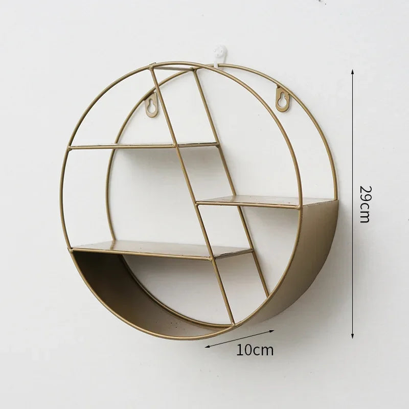 Etagère murale ronde en métal bronze a 3 niveaux