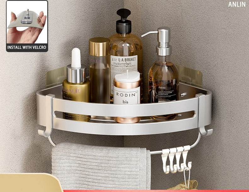 Etagère murale aluminium salle de bain à multiples supports