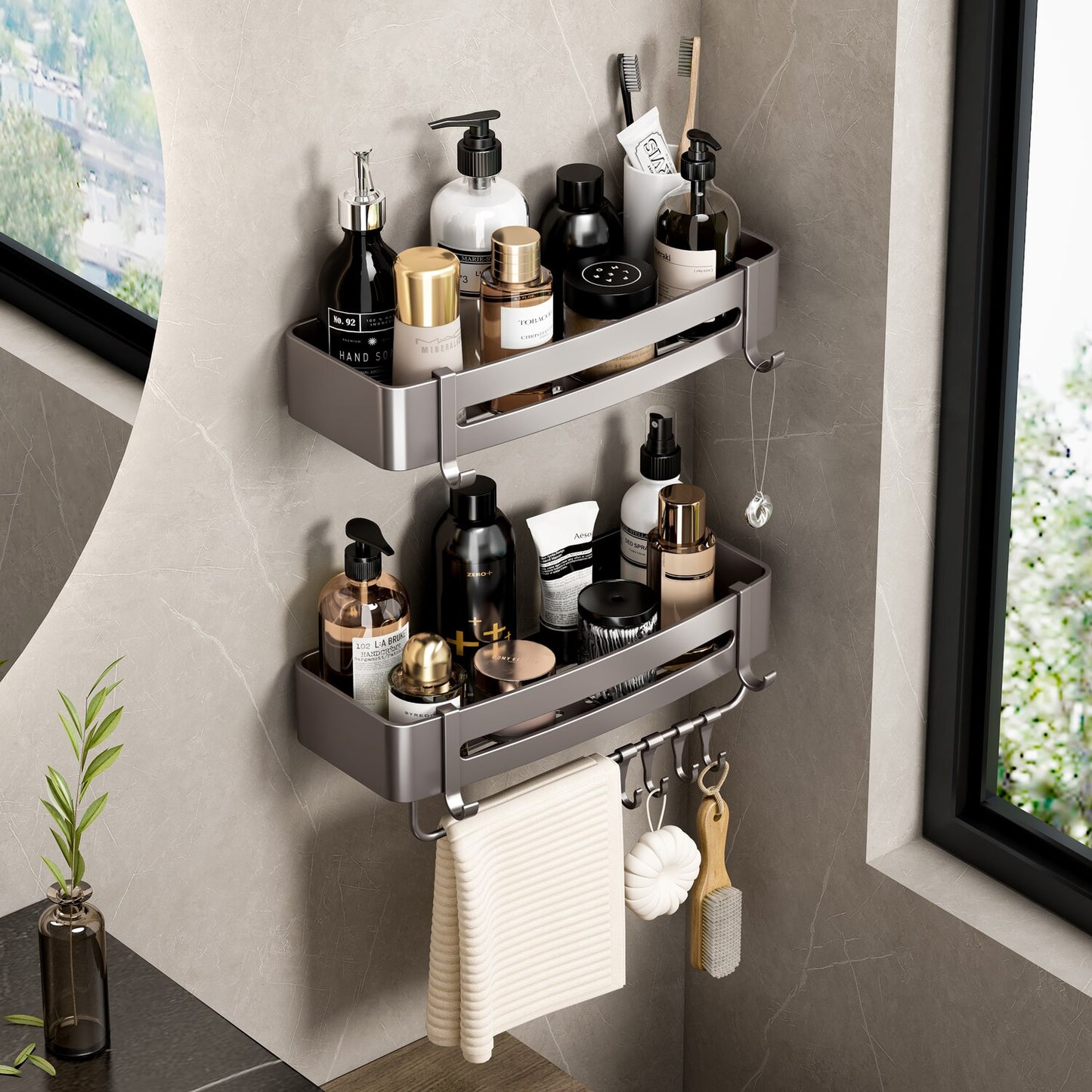 Etagère murale aluminium salle de bain à multiples supports