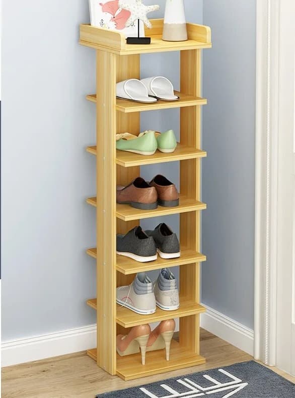 Etagère chaussures verticale en bois clair