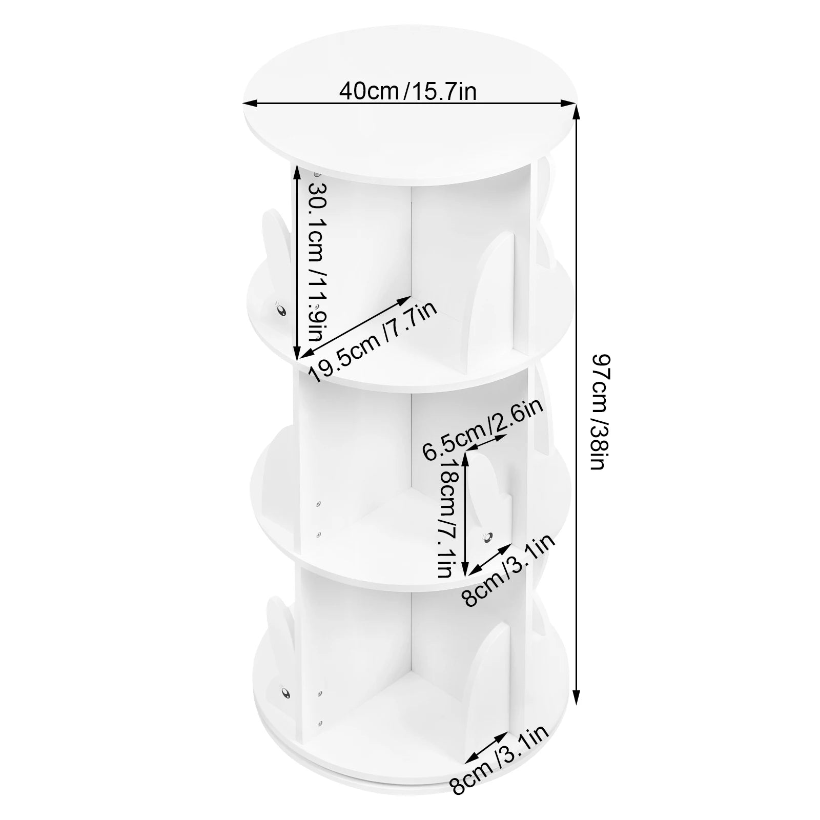 Bibliothèque rotative en bois blanc 40 cm de largeur