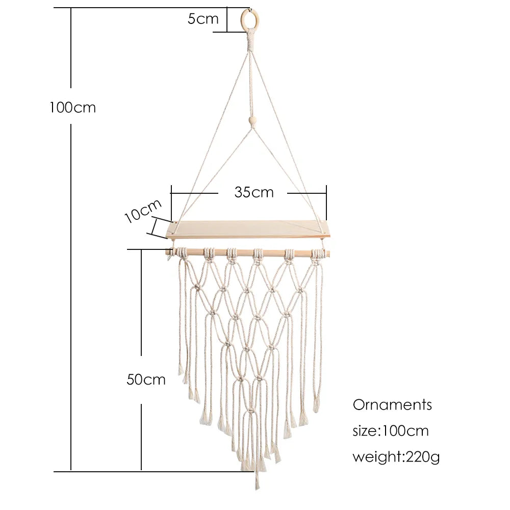 Etagère suspendue macramé corde et bois clair