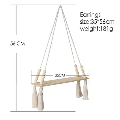 Etagère suspendue macramé corde et bois clair