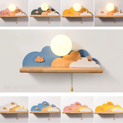 Etagère  lumineuse murale bois nuage coloré