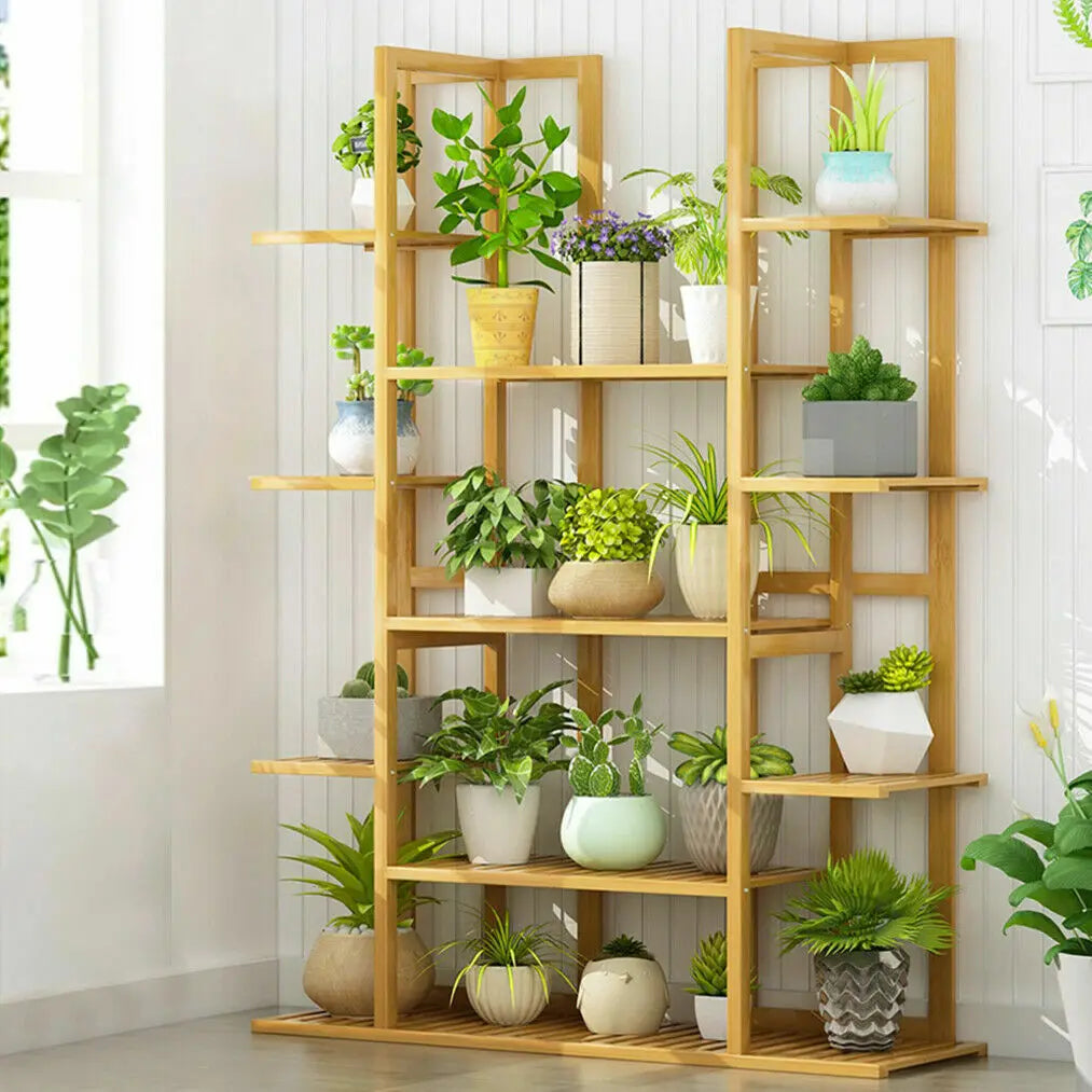 étagère à plantes bambou, support à fleurs 9 niveaux, porte-plantes en bois, étagère plantes intérieur 