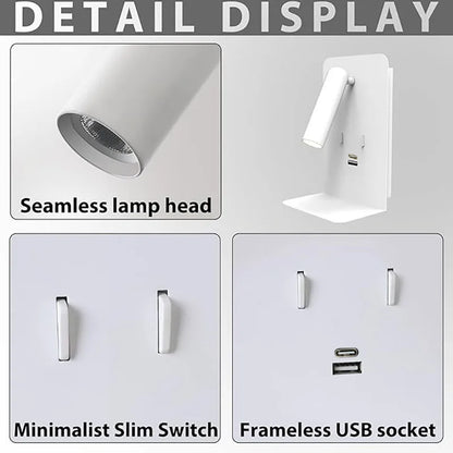 Etagère lumineuse led chambre verticale liseuse  en métal avec port usb