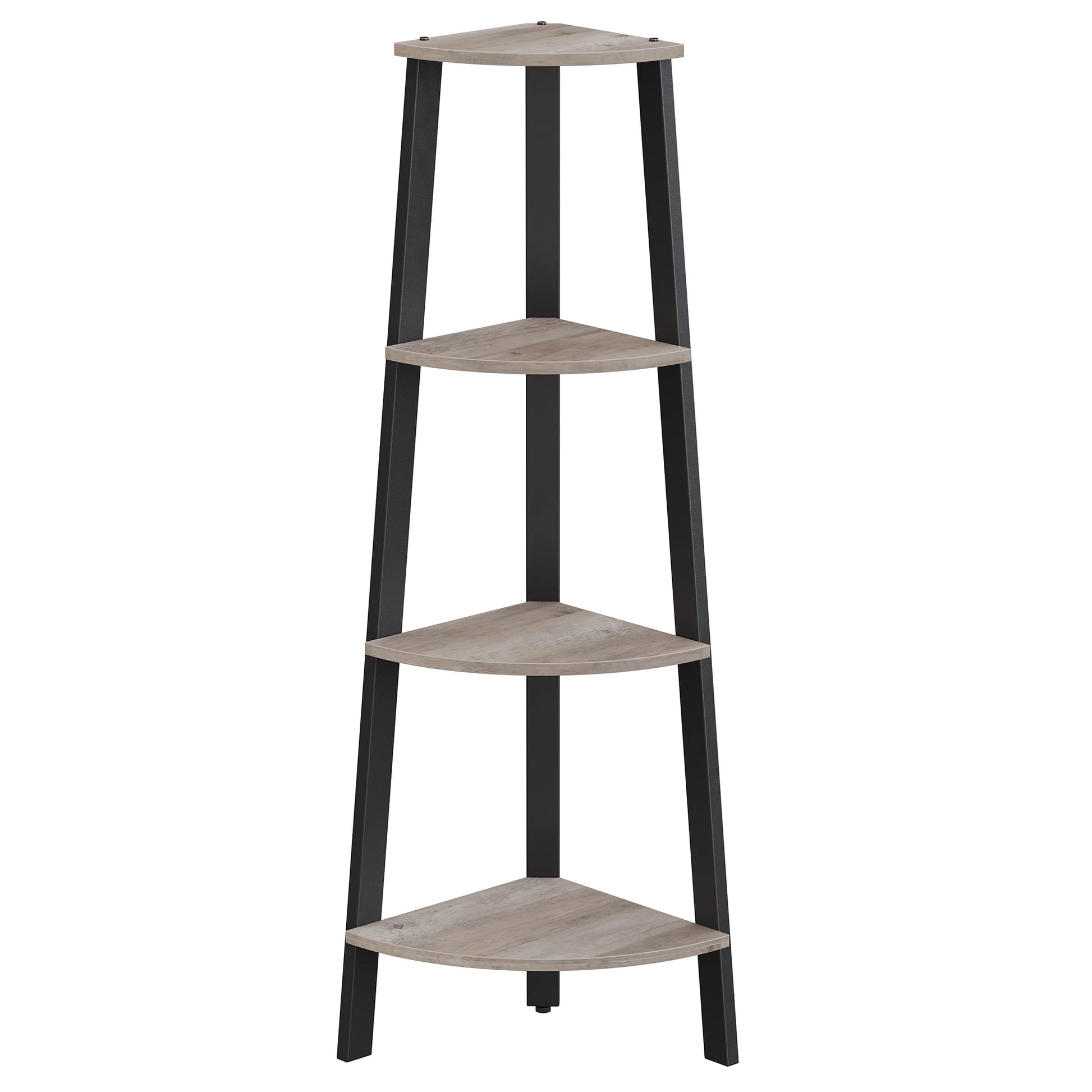  étagère d’angle verticale moderne en bois clair et métal noir mate trépied 