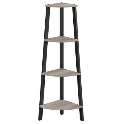  étagère d’angle verticale moderne en bois clair et métal noir mate trépied 