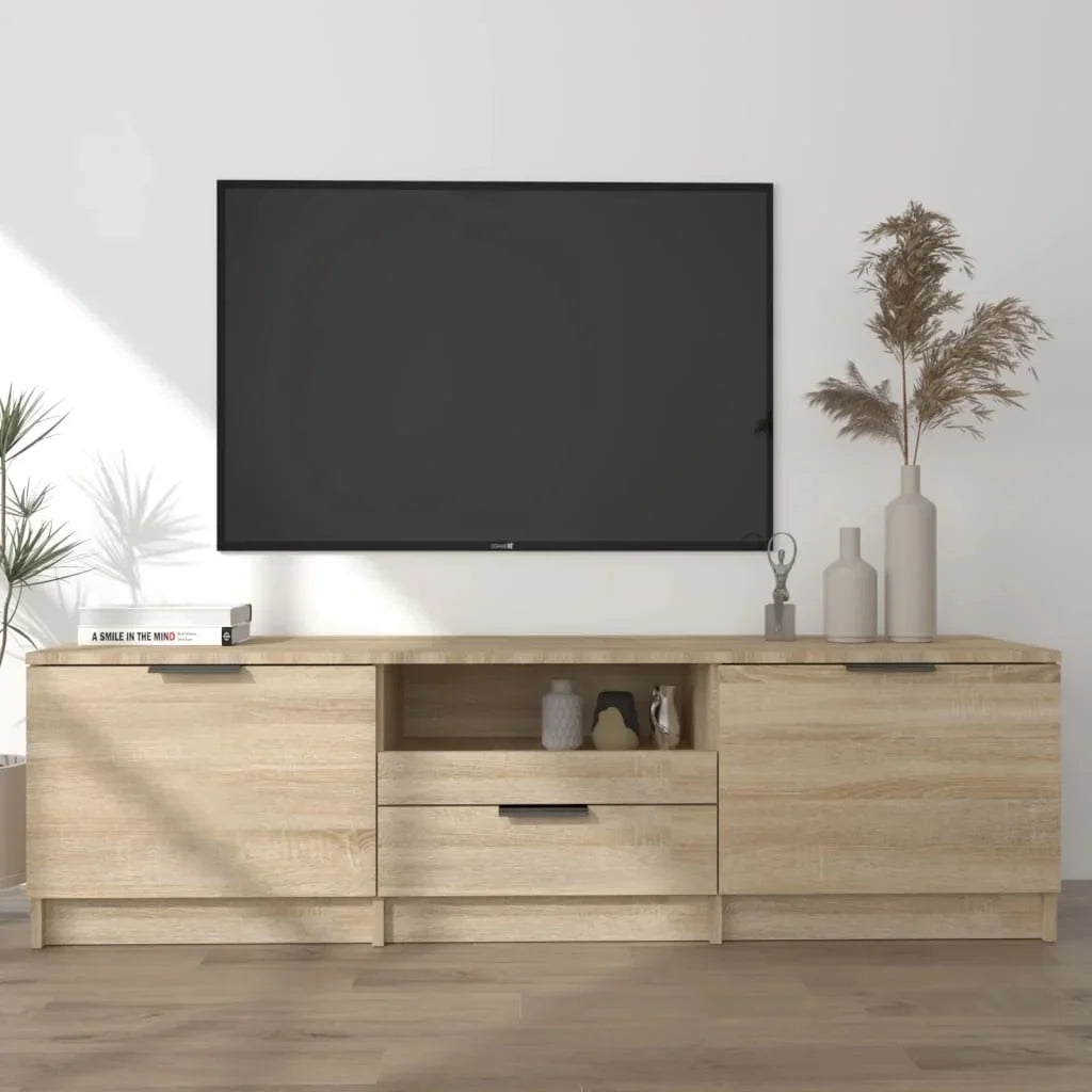 Meuble tv bois clair 140 cm avec 3 compartiments fermés