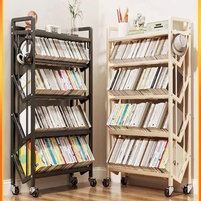 Chariot bibliothèque rotative en métal à plateaux inclinables