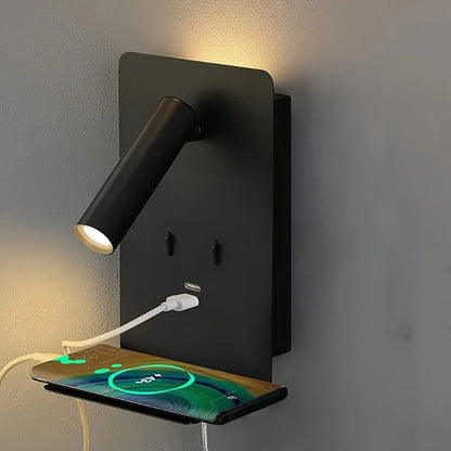 Etagère lumineuse led chambre verticale liseuse  en métal avec port usb