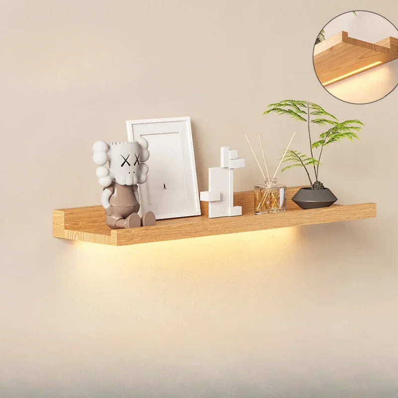 Etagère murale bois lumineuse design scandinave