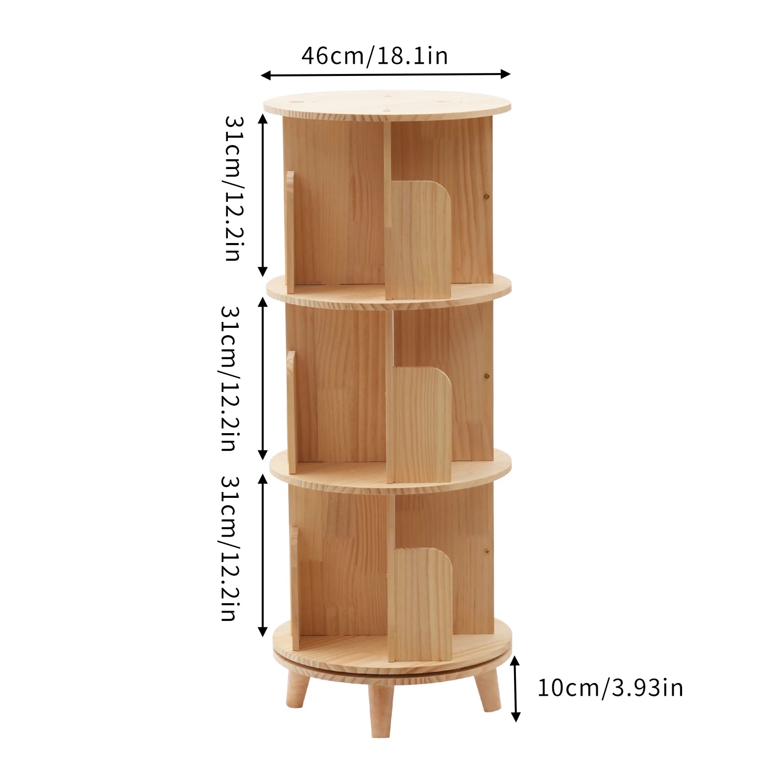 Bibliothèque rotative en bois sur pieds