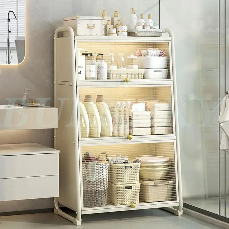 Meuble salle de bain de rangement blanc avec façade plexiglas