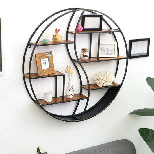 Etagère ronde Murale Décorative industrielle fer et bois