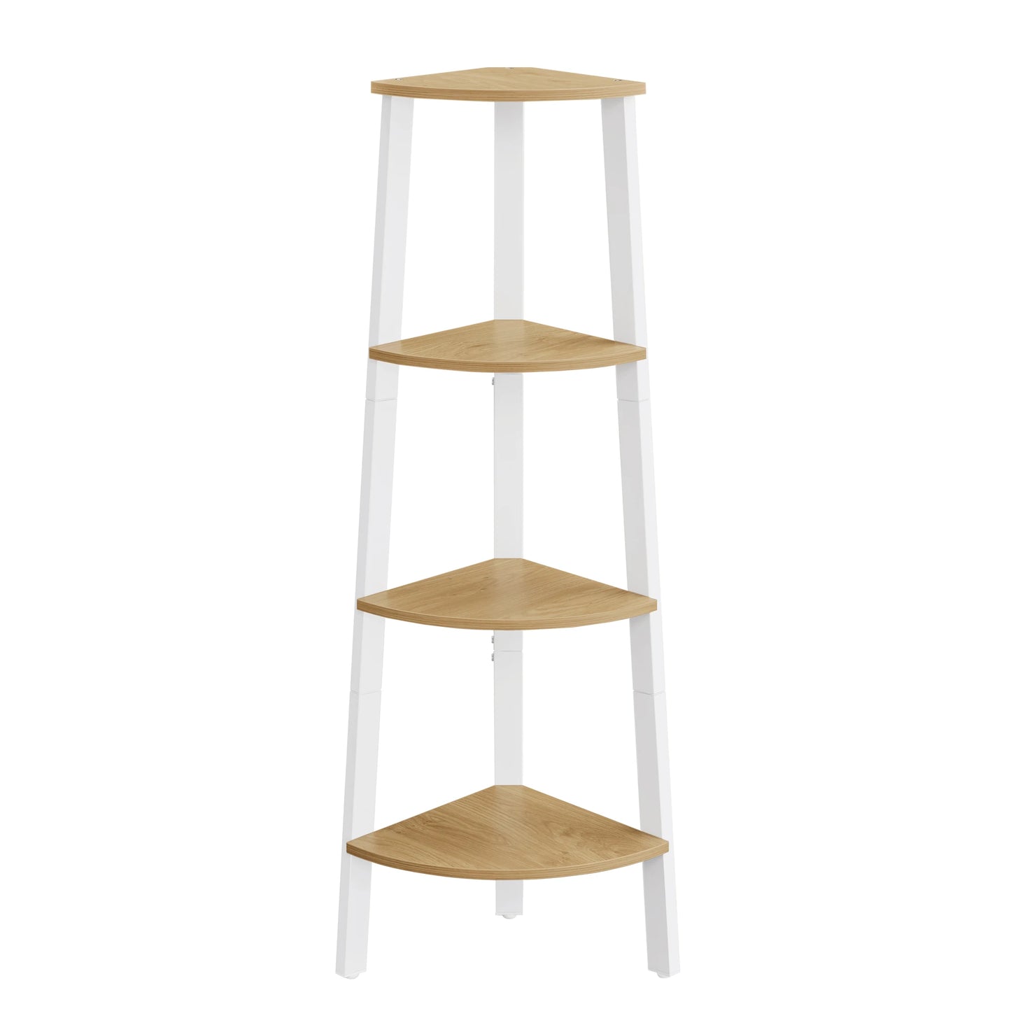 meuble étagère d’angle moderne en bois et métal blanc mate trépied 