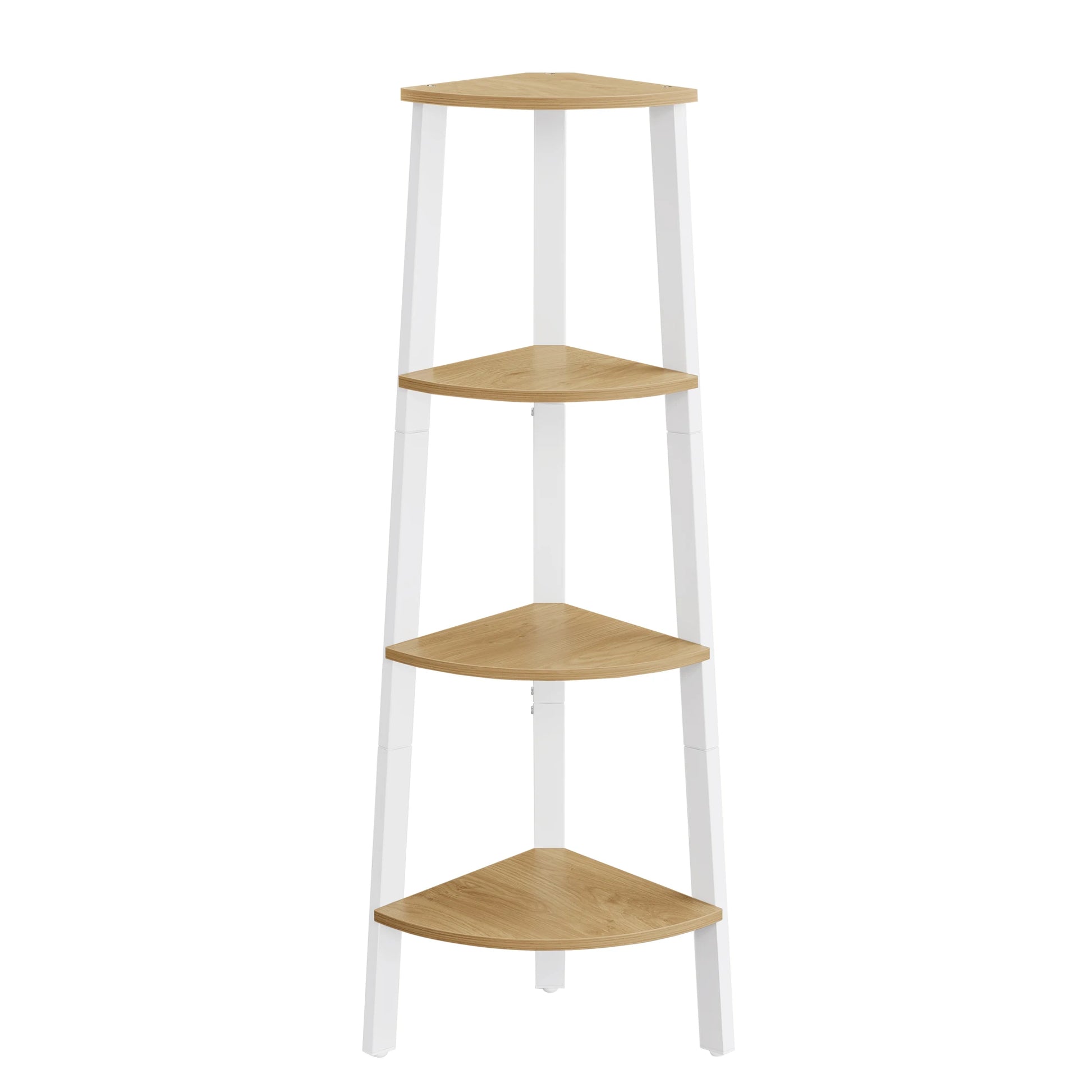 meuble étagère d’angle moderne en bois et métal blanc mate trépied 