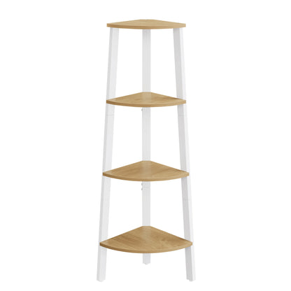 meuble étagère d’angle moderne en bois et métal blanc mate trépied 