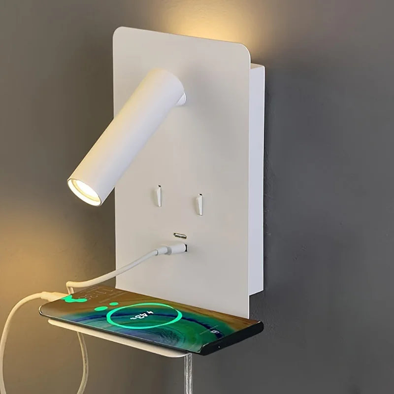 Etagère lumineuse led chambre verticale liseuse  en métal avec port usb