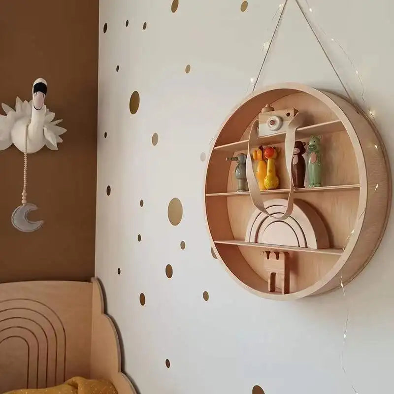 etagere ronde murale en bois suspendue décorative scandinave