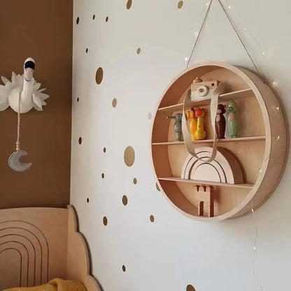 etagere ronde murale en bois suspendue décorative scandinave