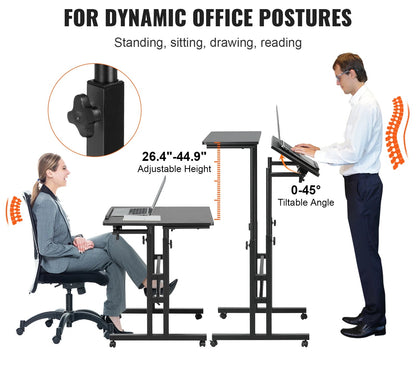 Meuble bureau assis debout réglable en métal noir sur roulettes