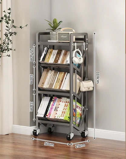 Chariot bibliothèque rotative en métal à plateaux inclinables