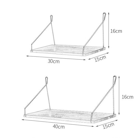 Etagère murale en bois suspendue par tige en fer