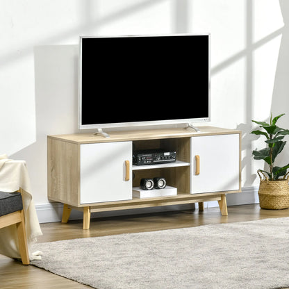 Meuble tv bois clair et blanc avec 2 portières 120x40x55 cm